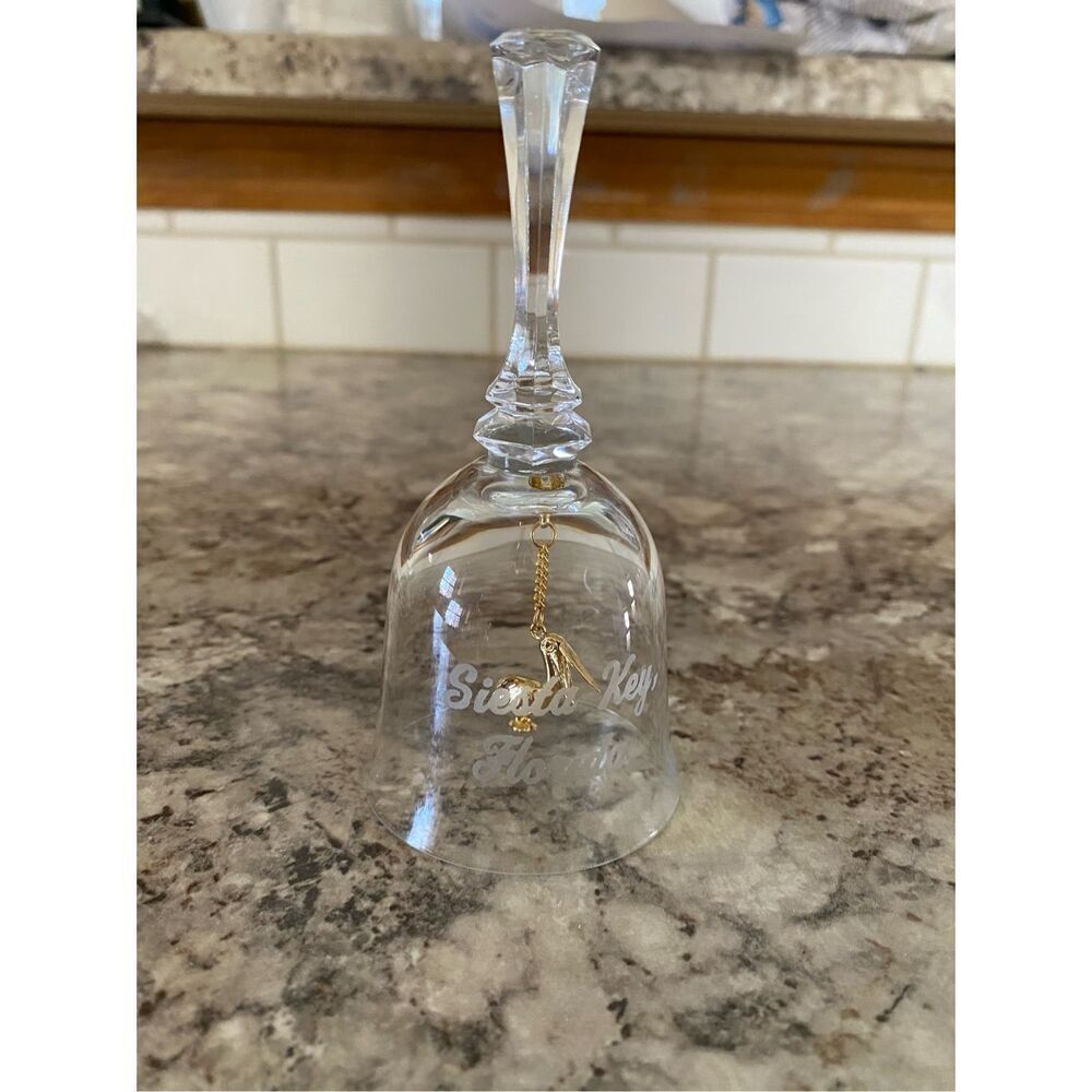 Siesta Keys Florida Crystal Bell with Gold Pelican